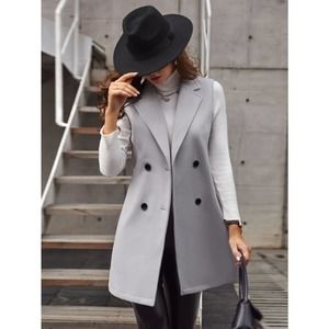 Double breasted Lapel collar Sleeveless Coat vest minimalist preppy gray